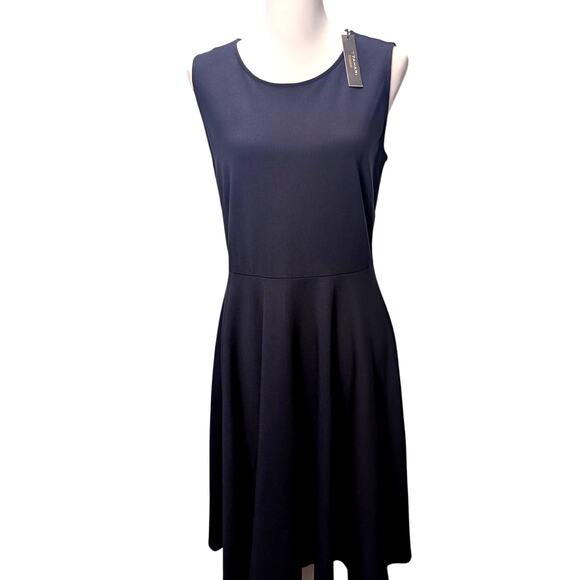 Tahari Navy Crew Neck Sleeveless‎ Fit & Flair Solid Scuba Dress Size 10 Cocktail - Picture 1 of 6